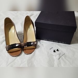 Prada Vernice Sfumata Patent Ombre Open Toe Pumps 35